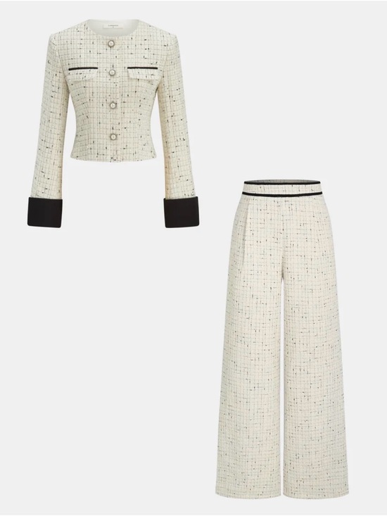 Commense Pants - Commense Pearl button tweed jacket and paint suit apricot
